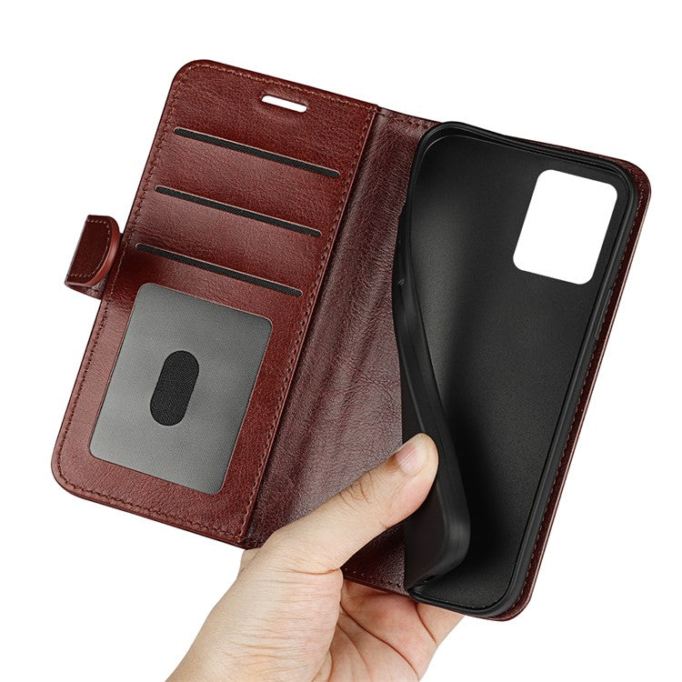 For Realme C35 Fall Proof Stand Phone Cover Crazy Horse Texture Folio Flip Leather Wallet Phone Case - Brown