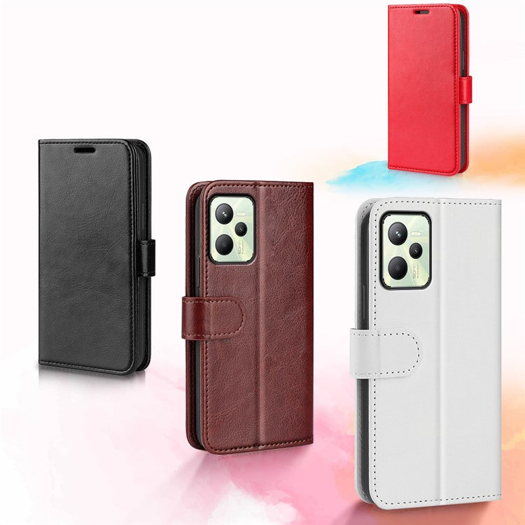 For Realme C35 Fall Proof Stand Phone Cover Crazy Horse Texture Folio Flip Leather Wallet Phone Case - Brown