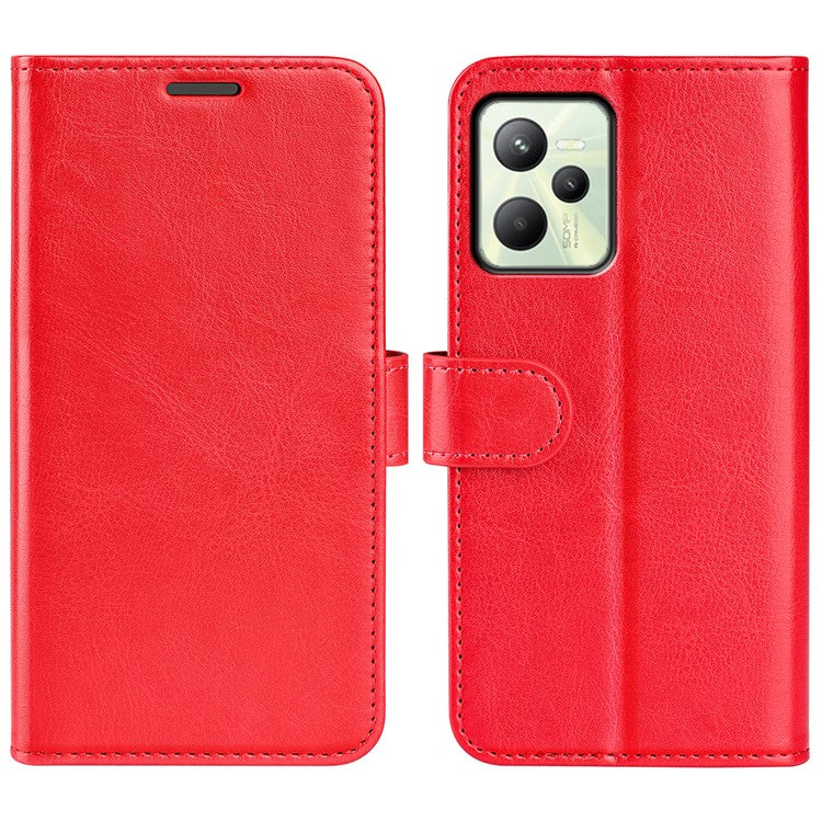 For Realme C35 Fall Proof Stand Phone Cover Crazy Horse Texture Folio Flip Leather Wallet Phone Case - Red