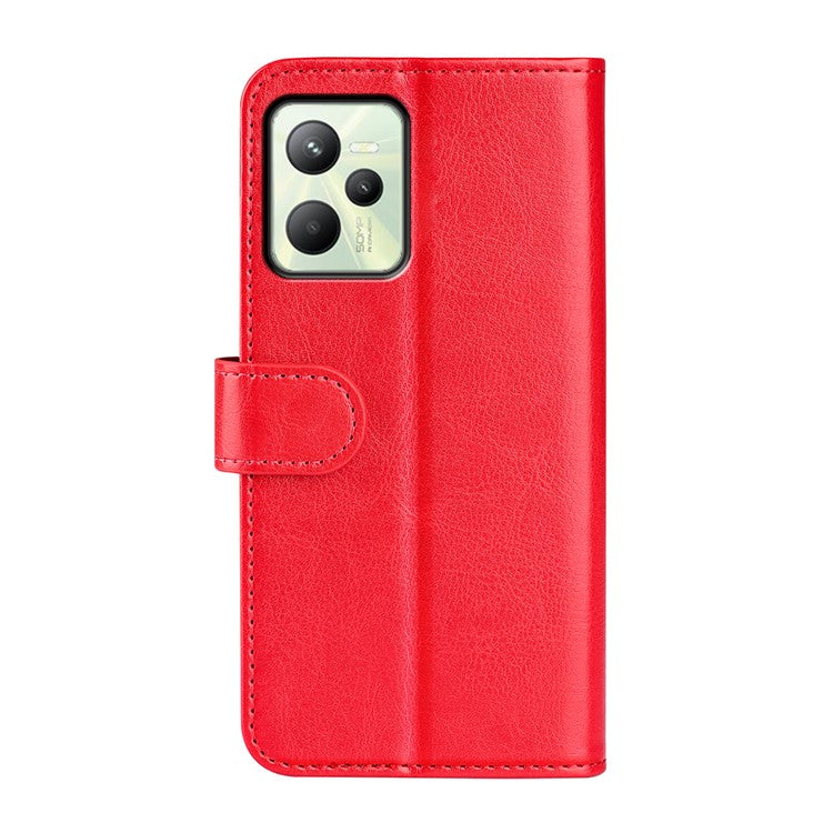 For Realme C35 Fall Proof Stand Phone Cover Crazy Horse Texture Folio Flip Leather Wallet Phone Case - Red