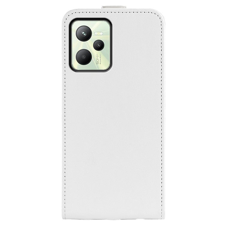 Vertical Flip Phone Case for Realme C35, Crazy Horse Texture PU Leather Cover with Card Holder - White