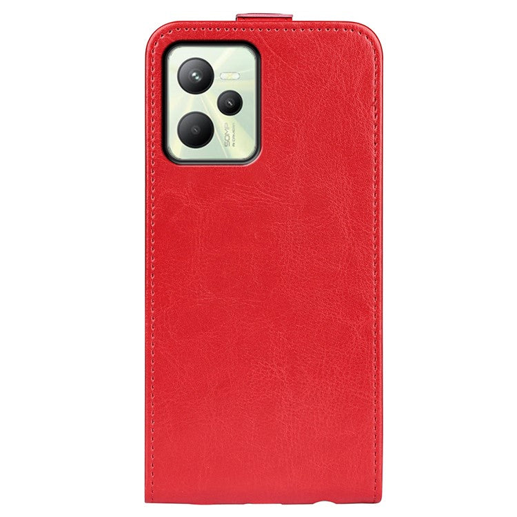 Vertical Flip Phone Case for Realme C35, Crazy Horse Texture PU Leather Cover with Card Holder - Red