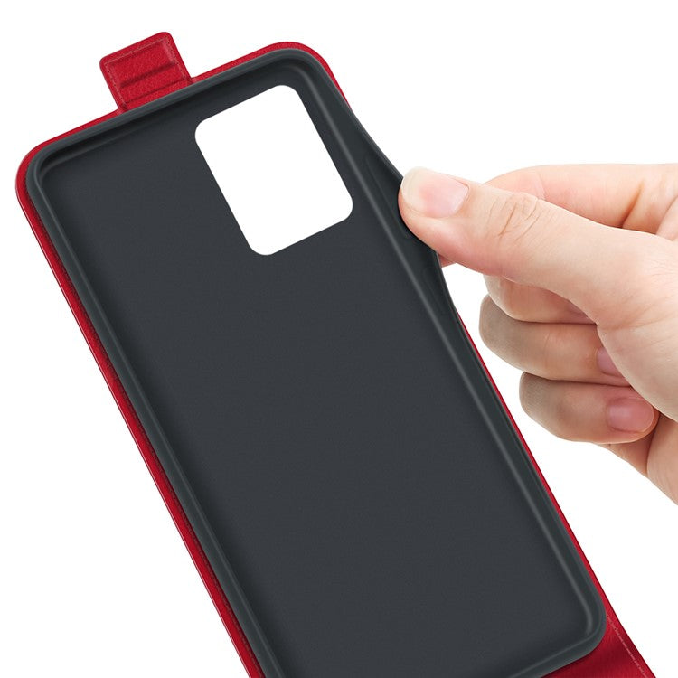Vertical Flip Phone Case for Realme C35, Crazy Horse Texture PU Leather Cover with Card Holder - Red