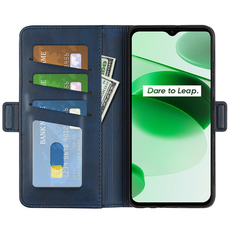 For Realme C35 Impact Resistant Textured PU Leather Phone Case Foldable Stand Wallet Function Phone Cover - Blue