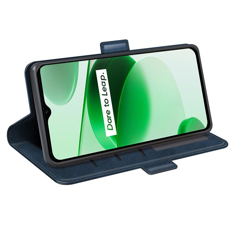 For Realme C35 Impact Resistant Textured PU Leather Phone Case Foldable Stand Wallet Function Phone Cover - Blue