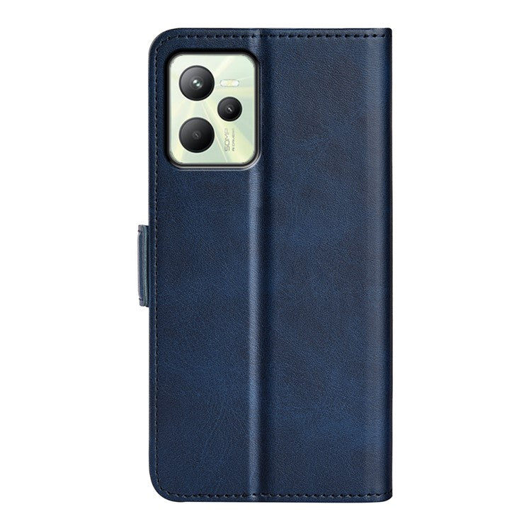 For Realme C35 Impact Resistant Textured PU Leather Phone Case Foldable Stand Wallet Function Phone Cover - Blue
