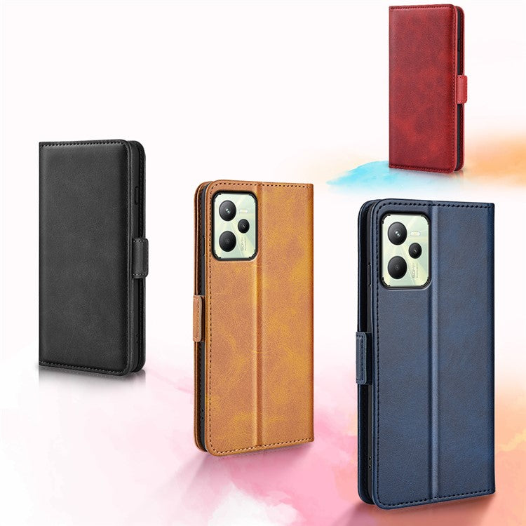 For Realme C35 Impact Resistant Textured PU Leather Phone Case Foldable Stand Wallet Function Phone Cover - Blue