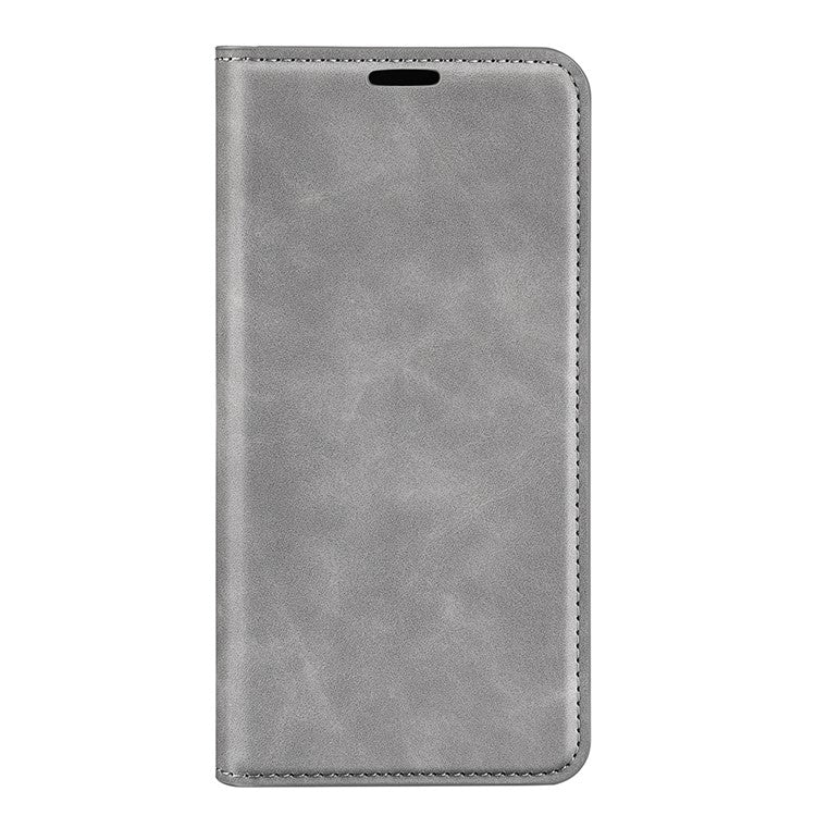 Silky-Touch Folio Flip Leather Cover for Realme C35, Phone Protective Case with Wallet Stand - Grey