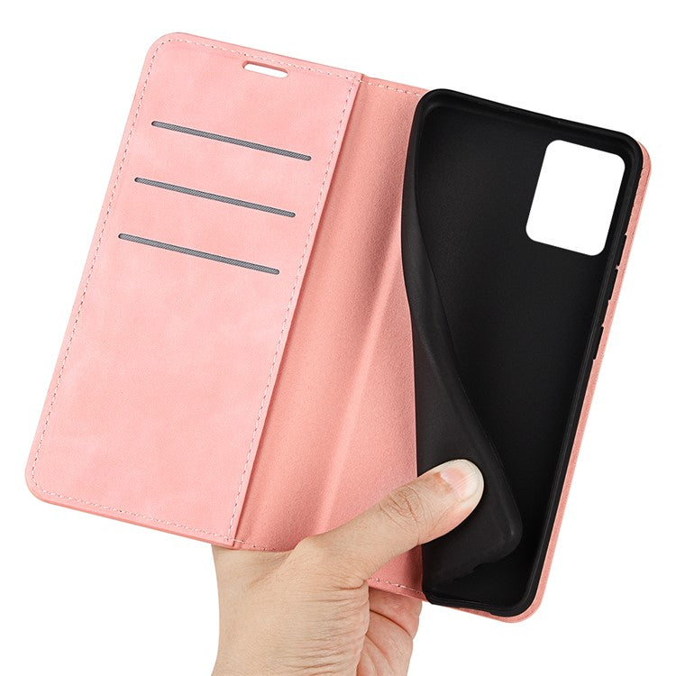 Silky-Touch Folio Flip Leather Cover for Realme C35, Phone Protective Case with Wallet Stand - Pink