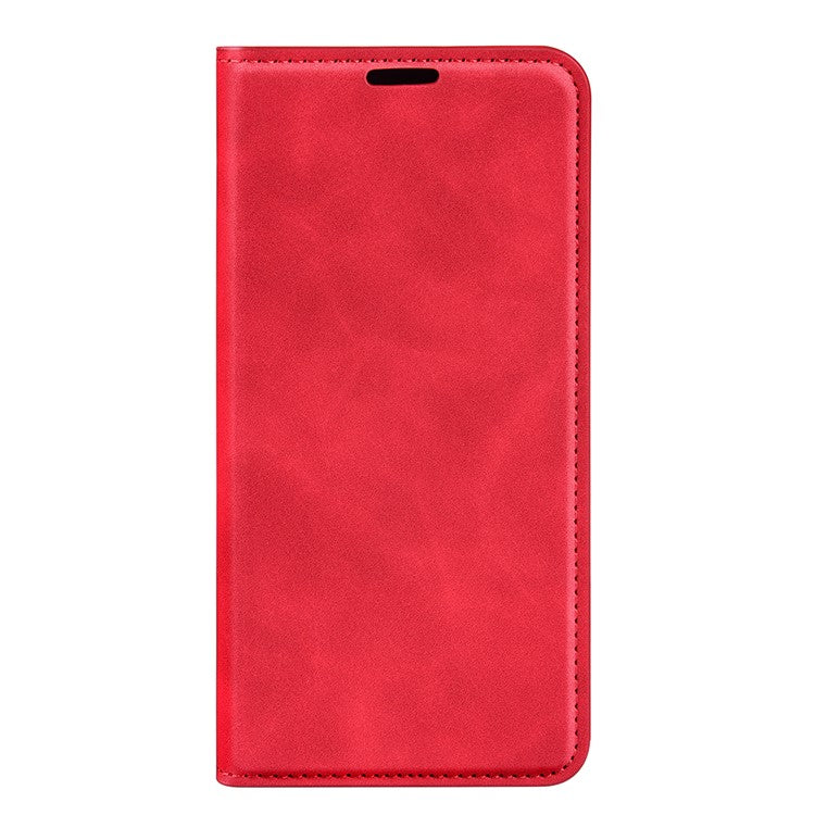 Silky-Touch Folio Flip Leather Cover for Realme C35, Phone Protective Case with Wallet Stand - Red