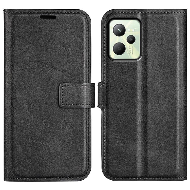 For Realme C35 Magnetic Folio Phone Cover Full Protection Textured PU Leather Wallet Stand Case - Black