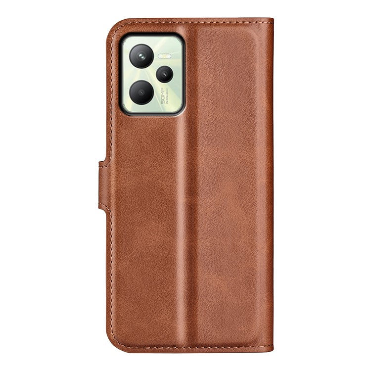 For Realme C35 Magnetic Folio Phone Cover Full Protection Textured PU Leather Wallet Stand Case - Light Brown