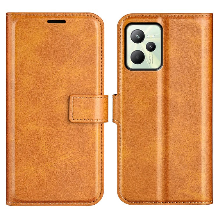 For Realme C35 Magnetic Folio Phone Cover Full Protection Textured PU Leather Wallet Stand Case - Yellow