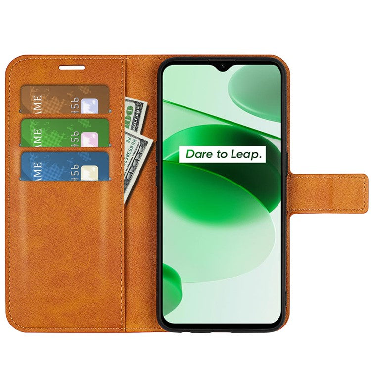 For Realme C35 Magnetic Folio Phone Cover Full Protection Textured PU Leather Wallet Stand Case - Yellow