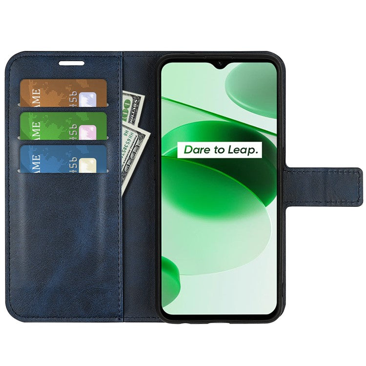 For Realme C35 Magnetic Folio Phone Cover Full Protection Textured PU Leather Wallet Stand Case - Blue
