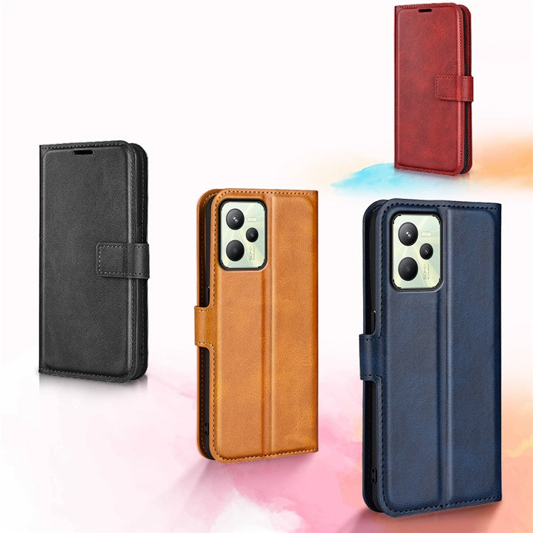 For Realme C35 Magnetic Folio Phone Cover Full Protection Textured PU Leather Wallet Stand Case - Blue