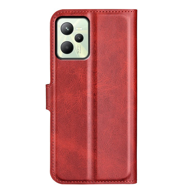 For Realme C35 Magnetic Folio Phone Cover Full Protection Textured PU Leather Wallet Stand Case - Red
