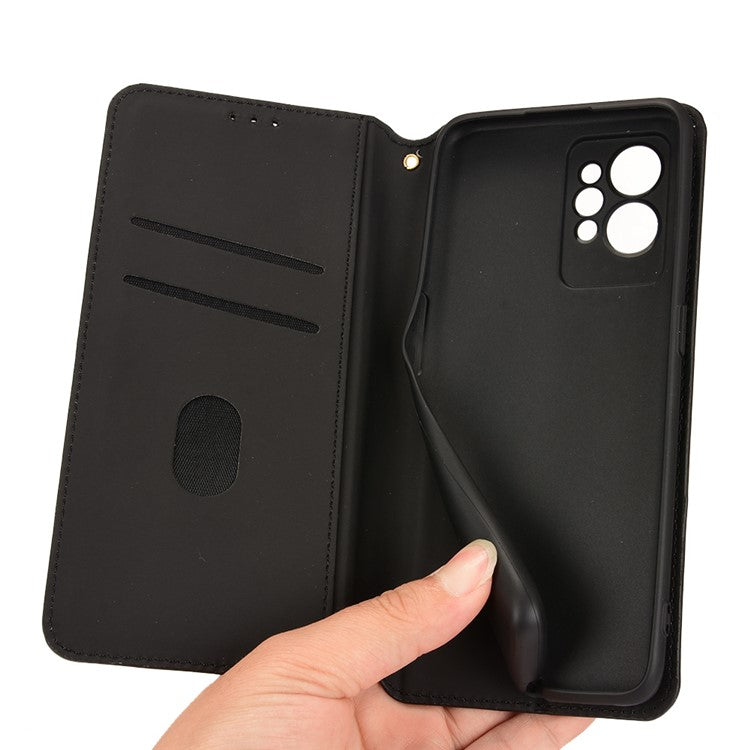 For Realme GT2 Pro Flip Phone Cover Wallet Imprinted Rhombus Pattern Phone Stand Anti-scratch PU Leather Protective Phone Case - Black