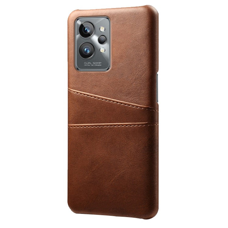 For Realme GT2 Pro Ultra Thin PU Leather + Hard PC Shell Card Slots Anti-Scratch Shockproof Phone Cover - Brown
