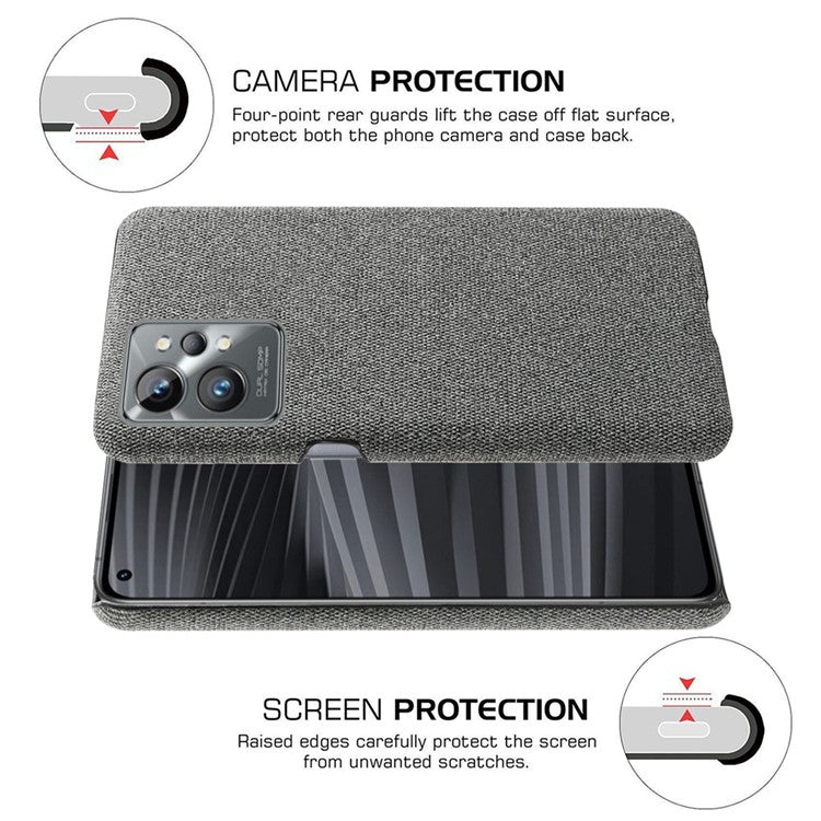 For Realme GT2 Pro Cloth Coated Hard PC Shell Ultra Thin Slim Protective Phone Cover - Grey