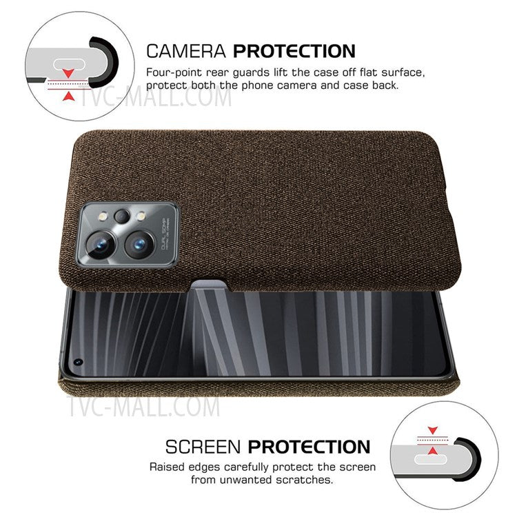 For Realme GT2 Pro Cloth Coated Hard PC Shell Ultra Thin Slim Protective Phone Cover - Brown