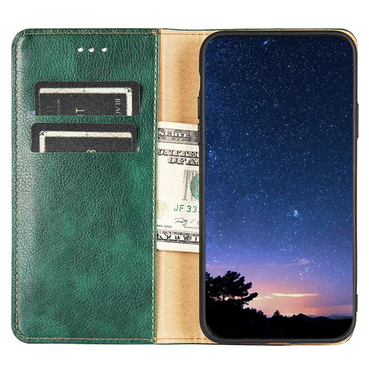 For Realme GT2 Pro PU Leather Magnetic Absorption Phone Case Stand Folio Wallet TPU Shockproof Flip Cover - Green