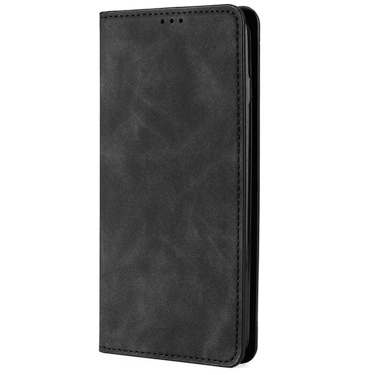 Skin-touch Leather Case for Oppo Find X5 Pro, Card Holder Stand Auto Closing Magnetic Phone Cover - Black