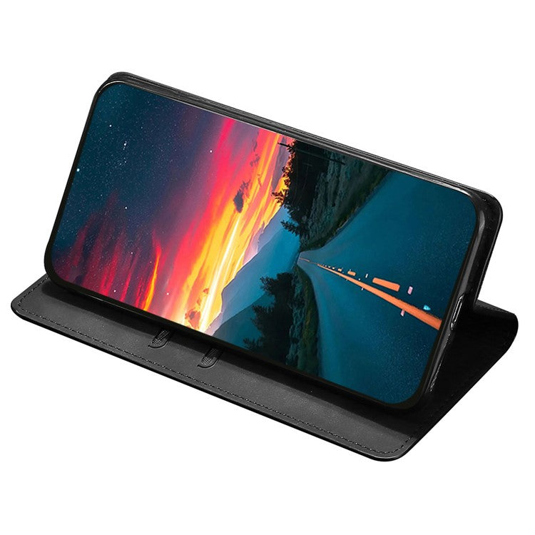 Skin-touch Leather Case for Oppo Find X5 Pro, Card Holder Stand Auto Closing Magnetic Phone Cover - Black