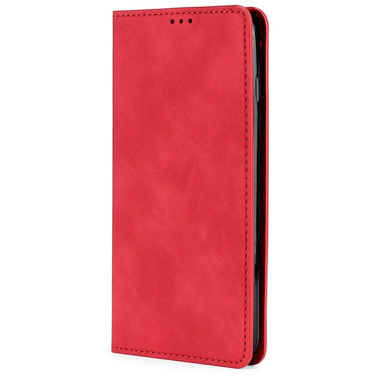 Skin-touch Leather Case for Oppo Find X5 Pro, Card Holder Stand Auto Closing Magnetic Phone Cover - Red