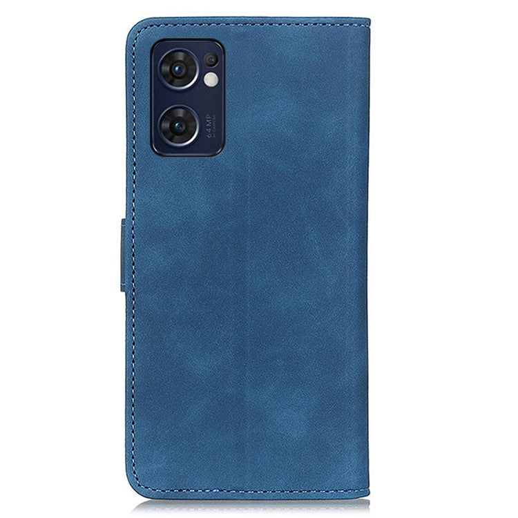KHAZNEH For Oppo Reno7 5G (Global)/Find X5 Lite Retro Leather Case Shockproof Magnetic Clasp Mobile Phone Cover with Wallet Stand - Blue