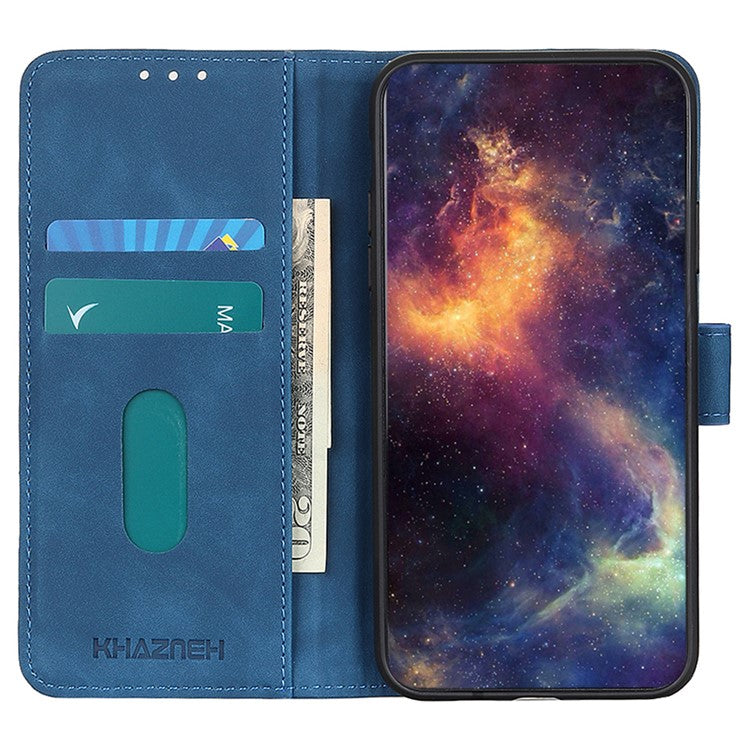KHAZNEH For Oppo Reno7 5G (Global)/Find X5 Lite Retro Leather Case Shockproof Magnetic Clasp Mobile Phone Cover with Wallet Stand - Blue