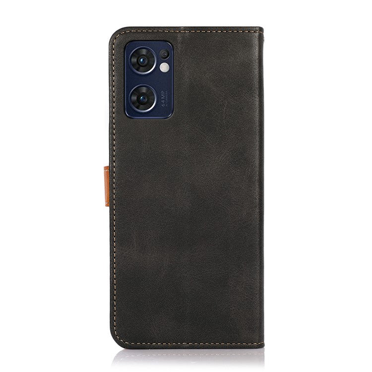 KHAZNEH For Oppo Reno7 5G (Global)/Find X5 Lite Well-protected Dual-color Golden Magnetic Clasp PU Leather Phone Case Stand Protector with Wallet - Black