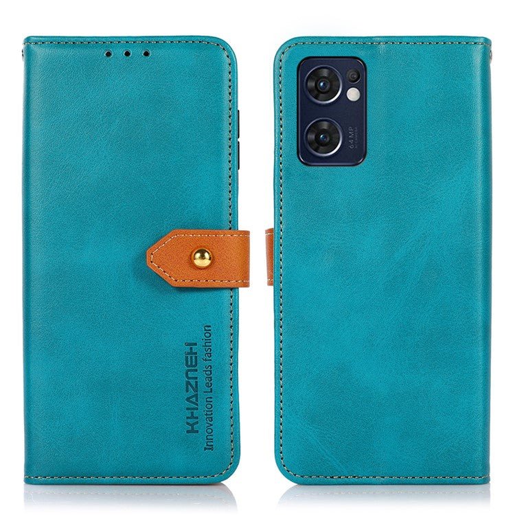 KHAZNEH For Oppo Reno7 5G (Global)/Find X5 Lite Well-protected Dual-color Golden Magnetic Clasp PU Leather Phone Case Stand Protector with Wallet - Blue