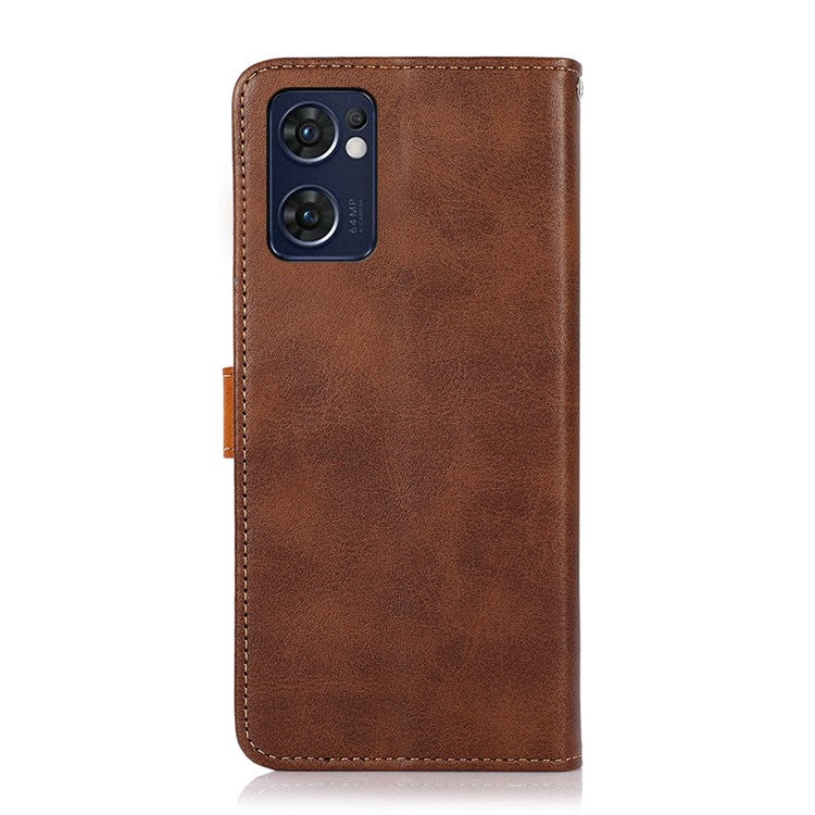 KHAZNEH For Oppo Reno7 5G (Global)/Find X5 Lite Well-protected Dual-color Golden Magnetic Clasp PU Leather Phone Case Stand Protector with Wallet - Brown