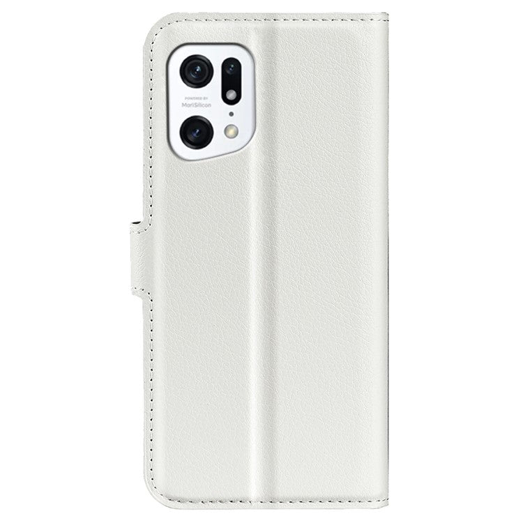 PU Leather Smartphone Cover Bag for Oppo Find X5, Wallet Anti-scratch Litchi Texture Phone Stand Function Dustproof Case - White