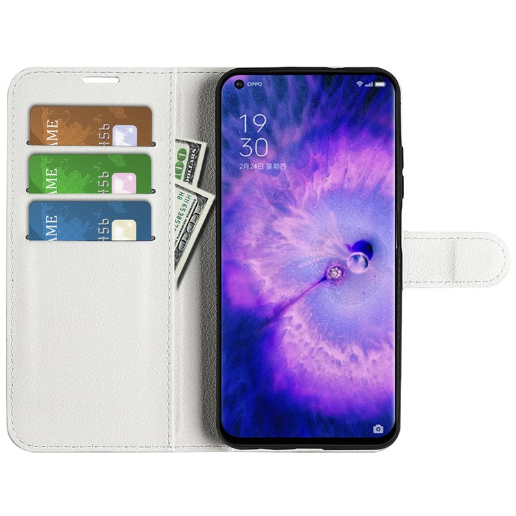 PU Leather Smartphone Cover Bag for Oppo Find X5, Wallet Anti-scratch Litchi Texture Phone Stand Function Dustproof Case - White
