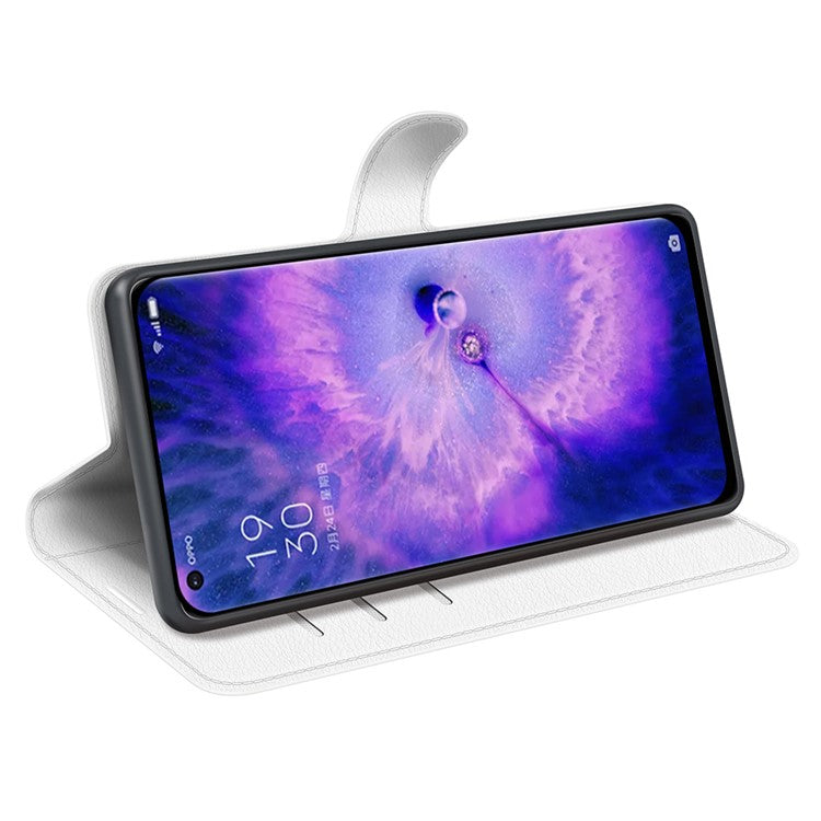 PU Leather Smartphone Cover Bag for Oppo Find X5, Wallet Anti-scratch Litchi Texture Phone Stand Function Dustproof Case - White