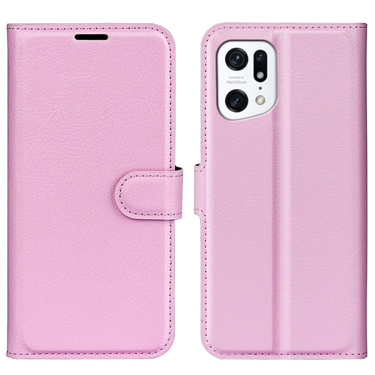 PU Leather Smartphone Cover Bag for Oppo Find X5, Wallet Anti-scratch Litchi Texture Phone Stand Function Dustproof Case - Pink