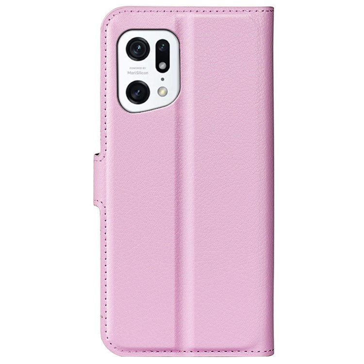 PU Leather Smartphone Cover Bag for Oppo Find X5, Wallet Anti-scratch Litchi Texture Phone Stand Function Dustproof Case - Pink