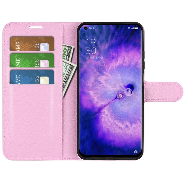 PU Leather Smartphone Cover Bag for Oppo Find X5, Wallet Anti-scratch Litchi Texture Phone Stand Function Dustproof Case - Pink