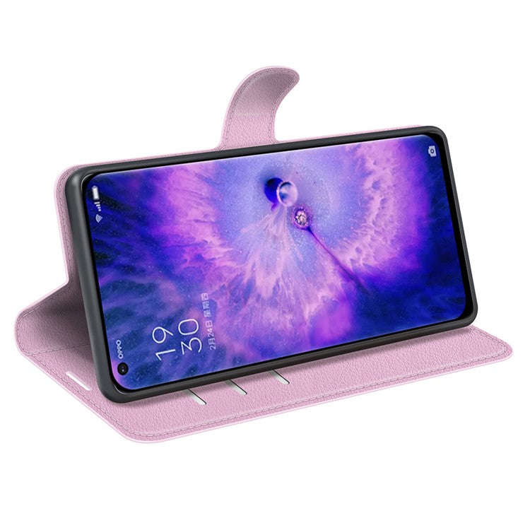 PU Leather Smartphone Cover Bag for Oppo Find X5, Wallet Anti-scratch Litchi Texture Phone Stand Function Dustproof Case - Pink