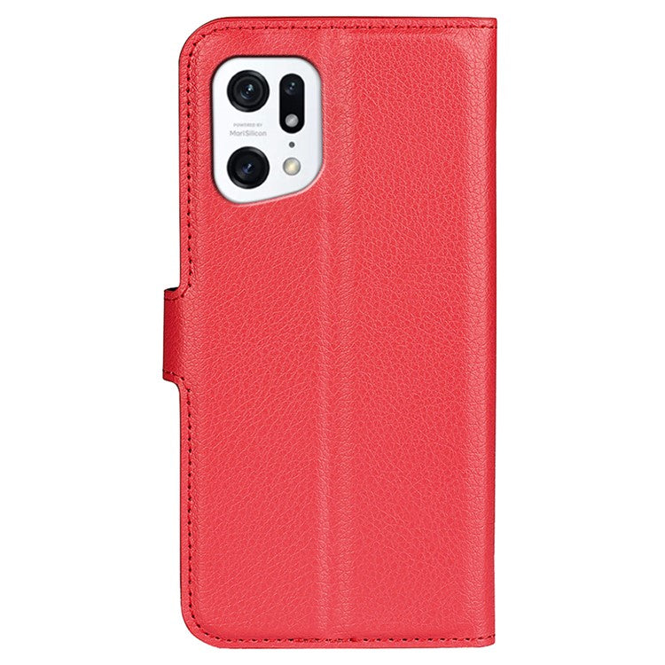 PU Leather Smartphone Cover Bag for Oppo Find X5, Wallet Anti-scratch Litchi Texture Phone Stand Function Dustproof Case - Red