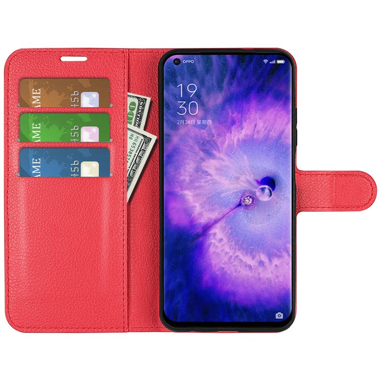 PU Leather Smartphone Cover Bag for Oppo Find X5, Wallet Anti-scratch Litchi Texture Phone Stand Function Dustproof Case - Red