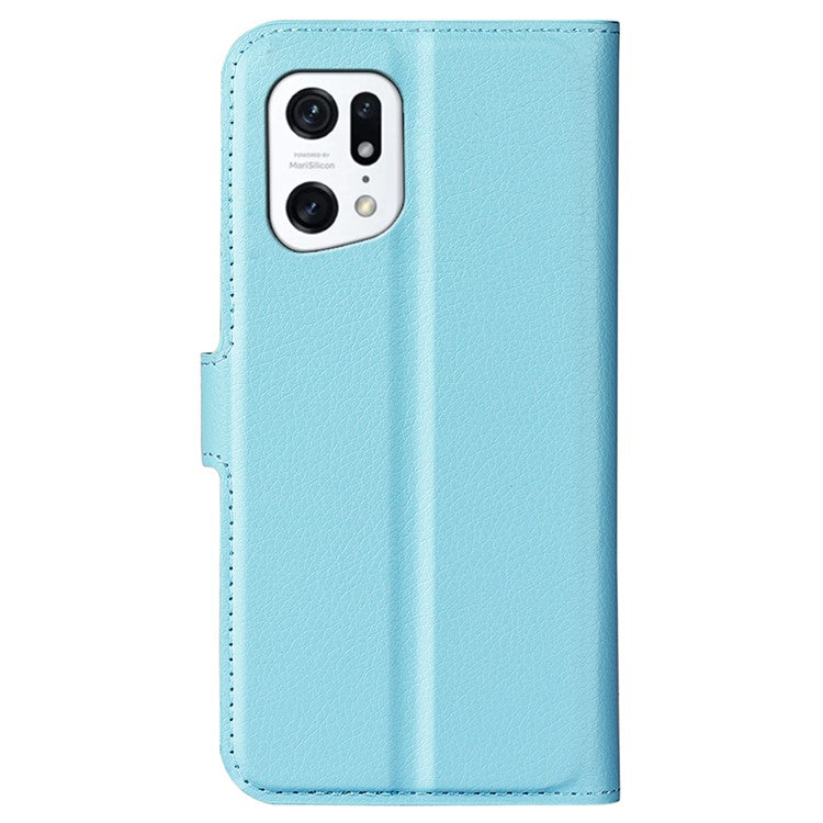 PU Leather Smartphone Cover Bag for Oppo Find X5, Wallet Anti-scratch Litchi Texture Phone Stand Function Dustproof Case - Blue