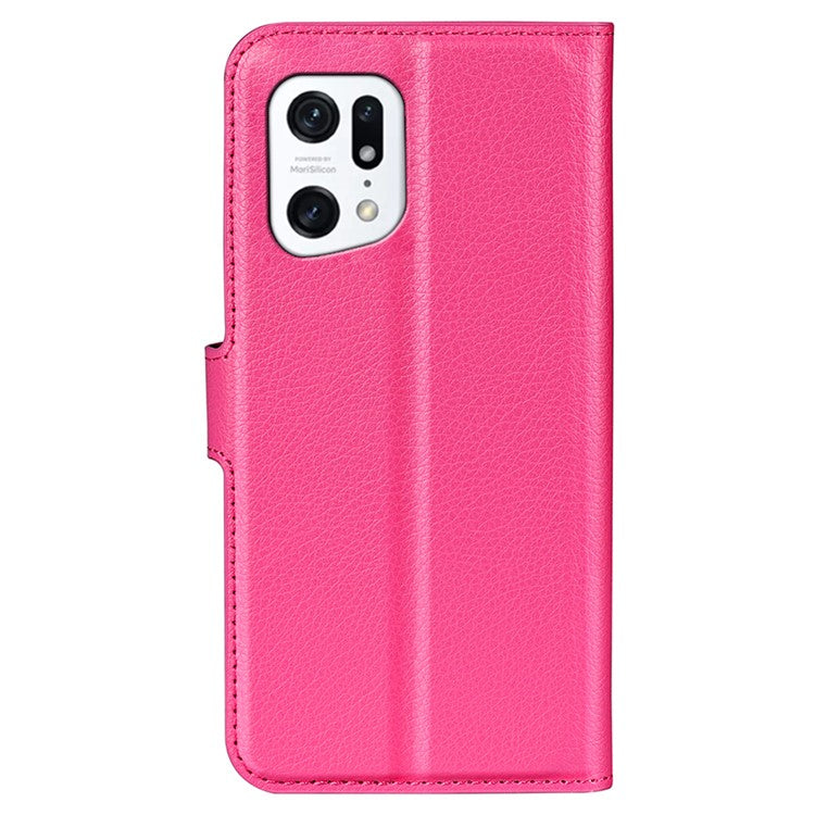 PU Leather Smartphone Cover Bag for Oppo Find X5, Wallet Anti-scratch Litchi Texture Phone Stand Function Dustproof Case - Rose