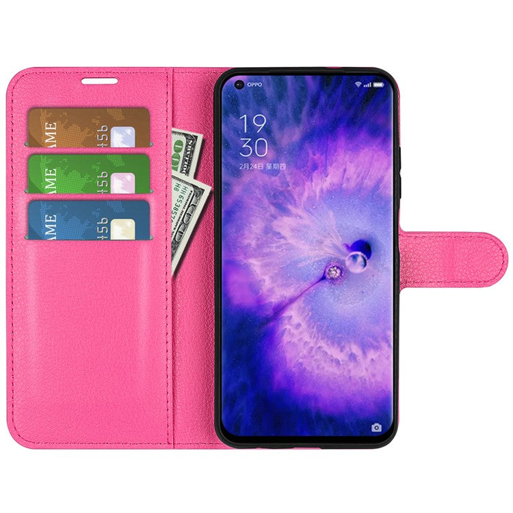 PU Leather Smartphone Cover Bag for Oppo Find X5, Wallet Anti-scratch Litchi Texture Phone Stand Function Dustproof Case - Rose