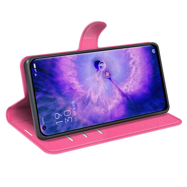 PU Leather Smartphone Cover Bag for Oppo Find X5, Wallet Anti-scratch Litchi Texture Phone Stand Function Dustproof Case - Rose