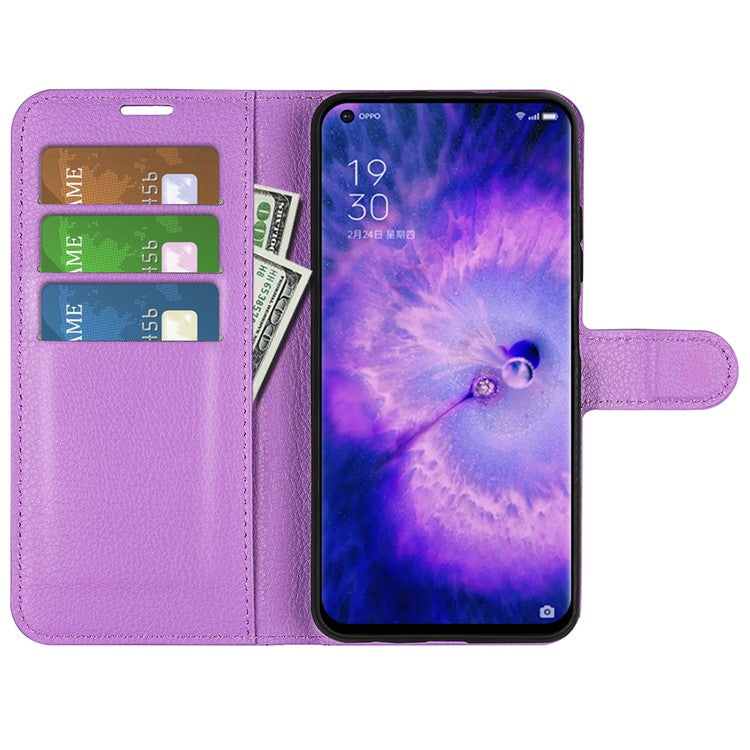 PU Leather Smartphone Cover Bag for Oppo Find X5, Wallet Anti-scratch Litchi Texture Phone Stand Function Dustproof Case - Purple