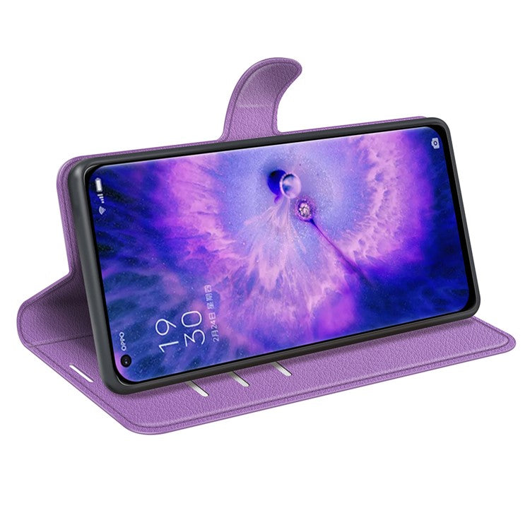 PU Leather Smartphone Cover Bag for Oppo Find X5, Wallet Anti-scratch Litchi Texture Phone Stand Function Dustproof Case - Purple