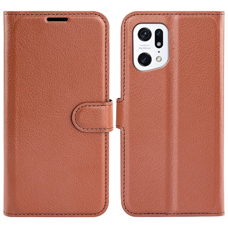 PU Leather Smartphone Cover Bag for Oppo Find X5, Wallet Anti-scratch Litchi Texture Phone Stand Function Dustproof Case - Brown